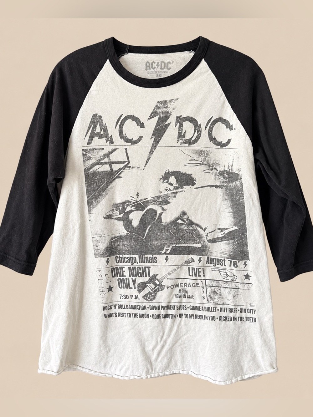 AC/DC Baseball Band Tee 3/4 Sleeve S